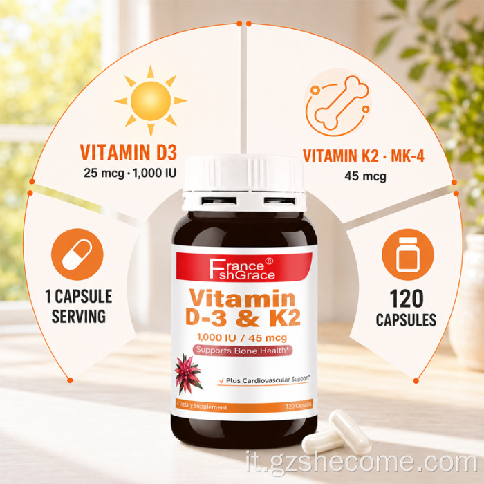 Shecome Vitamina D3 K2 Capsule Supporto per la salute delle ossa
